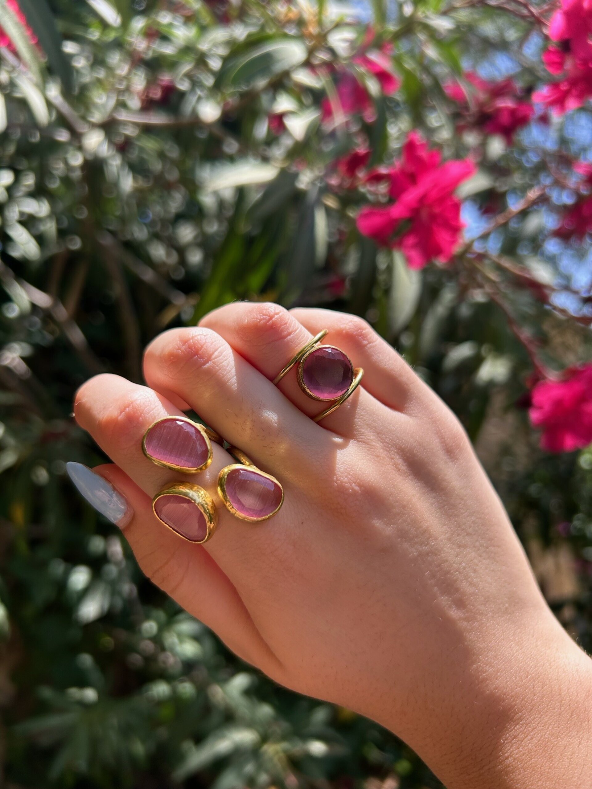 Anillo Bronce Piedra Doble aro rosa - 3